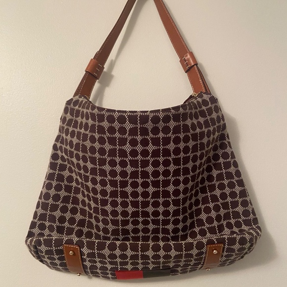 VTG Y2K KATE SPADE MONOGRAM STRIPED HOBO SHOULDER CANVAS OFFICE BAG - Picture 2 of 10